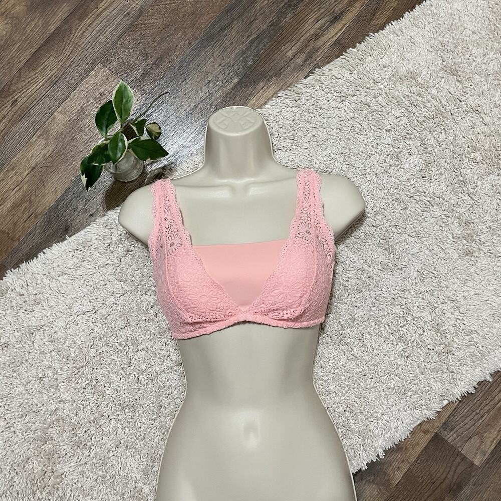 Aerie Size Medium Pink Lace Wireless Bralette NWT